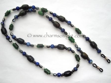 Multi-Gemstone Spectacle Chain ~ Blue Tiger Eye, Lapis Lazuli, Hematite, Anyolite, Jade & Aventurine